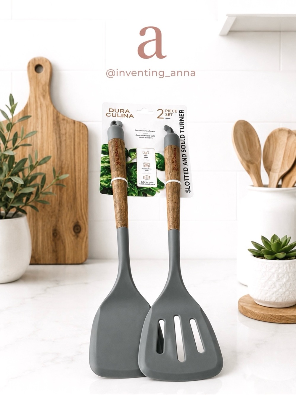 DURA CULINARY Gray Nylon Spatula Set with Acacia Wooden Handles